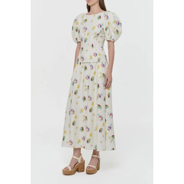 Gabriela Hearst Penelope Mia’s Flowers Maxi Skirt in Ivory Muli Printed Linen Twill, view 3