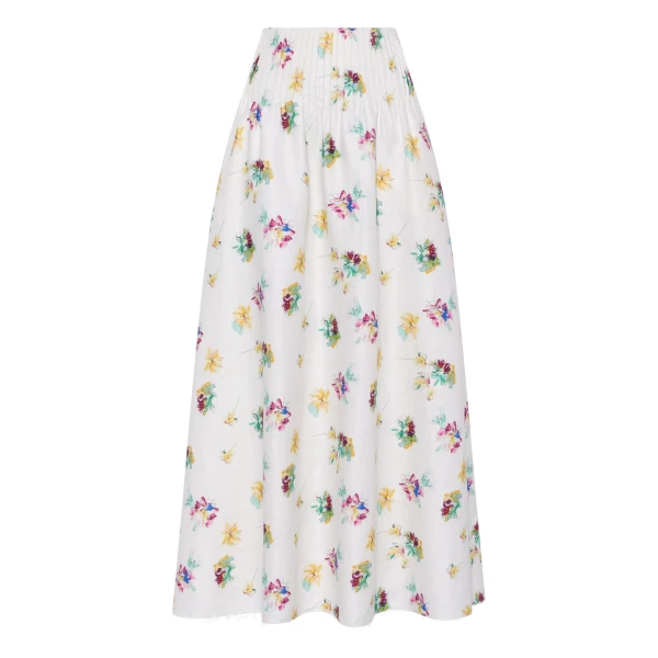 Gabriela Hearst Penelope Mia’s Flowers Maxi Skirt in Ivory Muli Printed Linen Twill