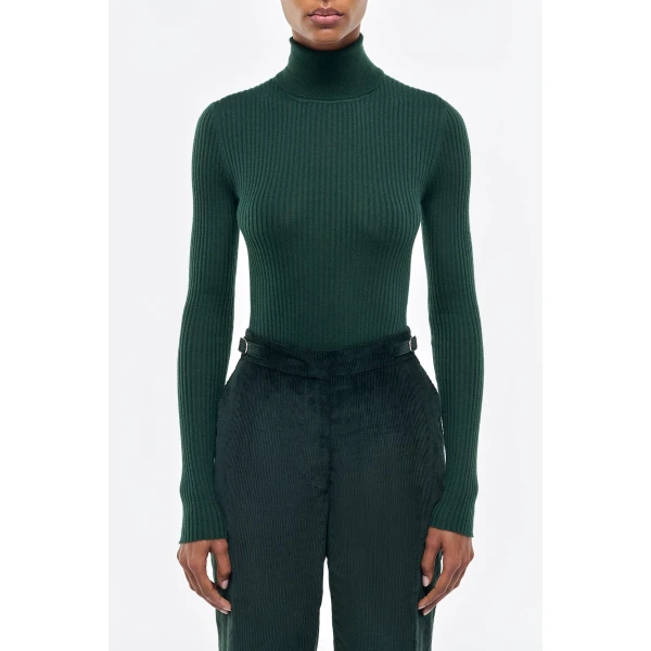 Gabriela Hearst Peppe Knit Turtleneck in English Green Cashmere Silk, view 2