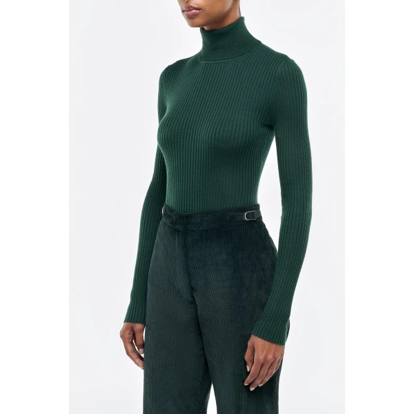 Gabriela Hearst Peppe Knit Turtleneck in English Green Cashmere Silk, view 3