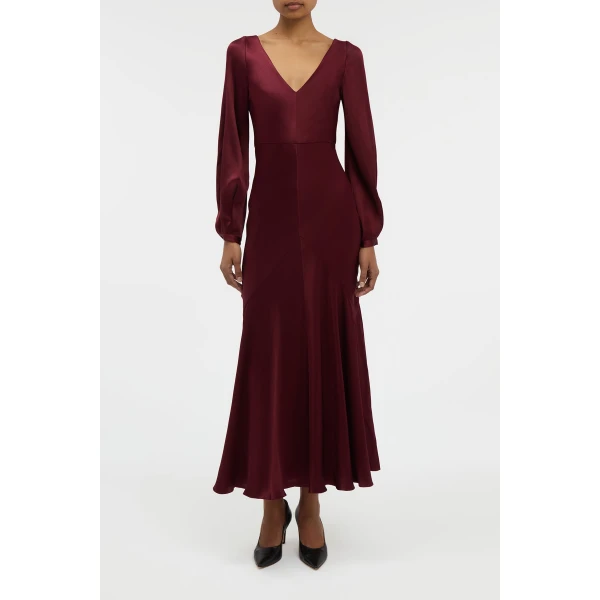Gabriela Hearst Peyton Maxi Dress In Bordeaux Silk Satin, view 3
