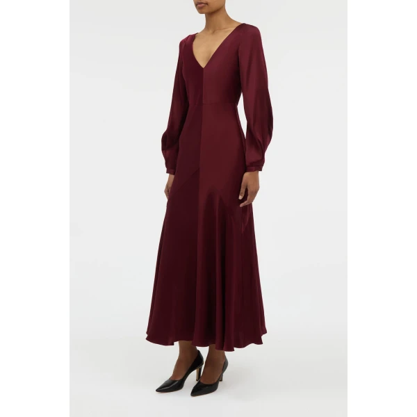 Gabriela Hearst Peyton Maxi Dress In Bordeaux Silk Satin, view 4
