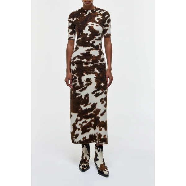 Gabriela Hearst Phaedra Knit Maxi Skirt in Ivory Cognac Multi Cashmere, view 2