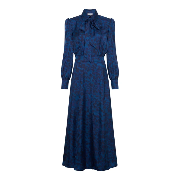 Gabriela Hearst Phelan Maxi Shirtdress in Electric Navy Printed Silk Twill Dress