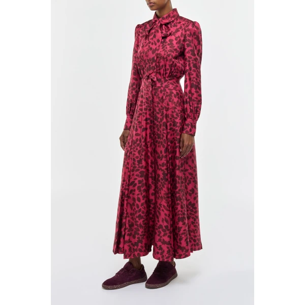 Gabriela Hearst Phelan Maxi Shirtdress in Fuchsia Printed Silk Twill Dress, view 3