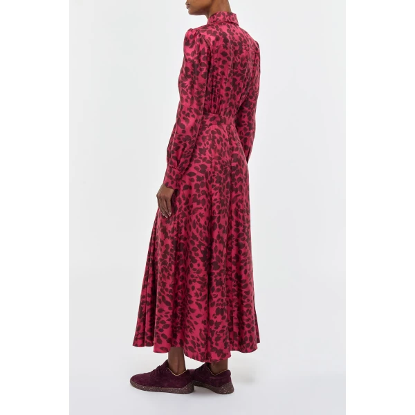 Gabriela Hearst Phelan Maxi Shirtdress in Fuchsia Printed Silk Twill Dress, view 4