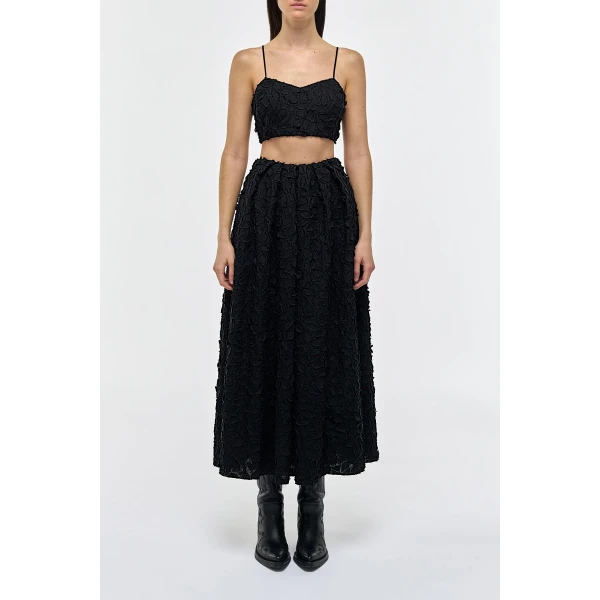 Gabriela Hearst Priya Embroidered Leaves Top in Black Linen, view 2