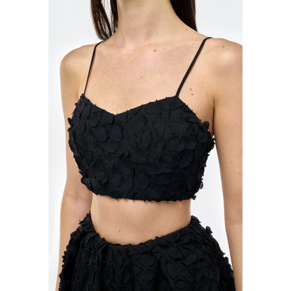 Gabriela Hearst Priya Embroidered Leaves Top in Black Linen, view 5