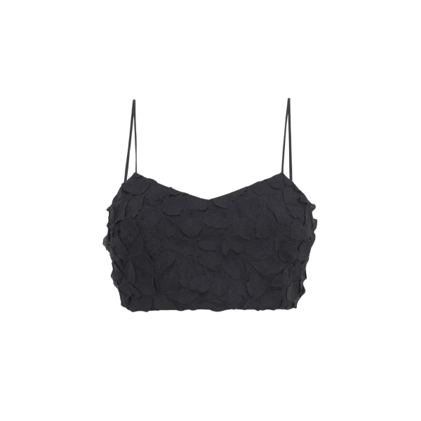 Gabriela Hearst Priya Embroidered Leaves Top in Black Linen