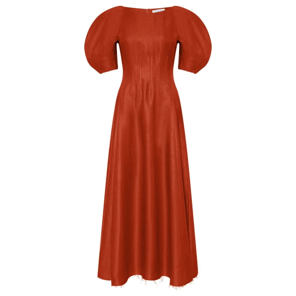 Gabriela Hearst Ranya Puff Sleeve Maxi Dress in Antelope Orange Linen Twill, view 2