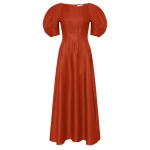 Gabriela Hearst Ranya Puff Sleeve Maxi Dress in Antelope Orange Linen Twill