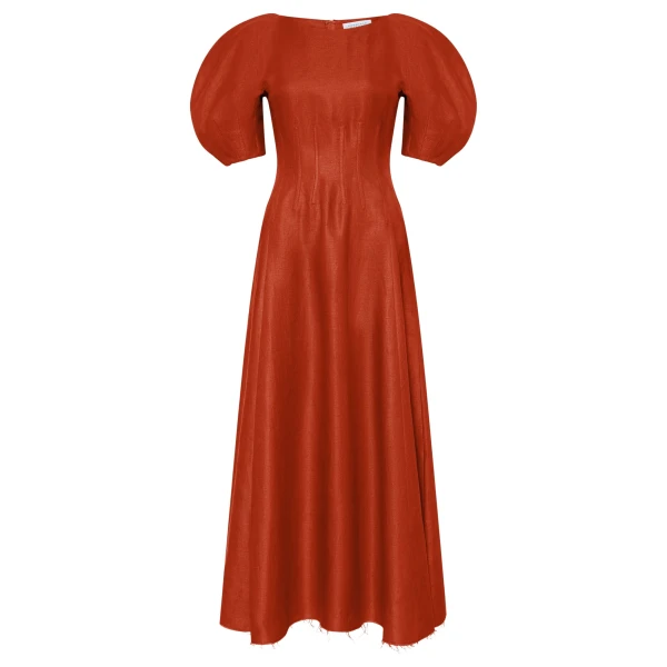 Gabriela Hearst Ranya Puff Sleeve Maxi Dress in Antelope Orange Linen Twill