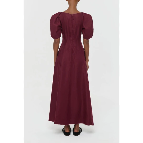 Gabriela Hearst Ranya Puff Sleeve Maxi Dress in Bordeaux Linen Twill, view 5