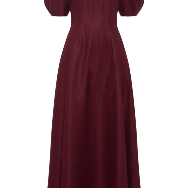 Gabriela Hearst Ranya Puff Sleeve Maxi Dress in Bordeaux Linen Twill, view 6