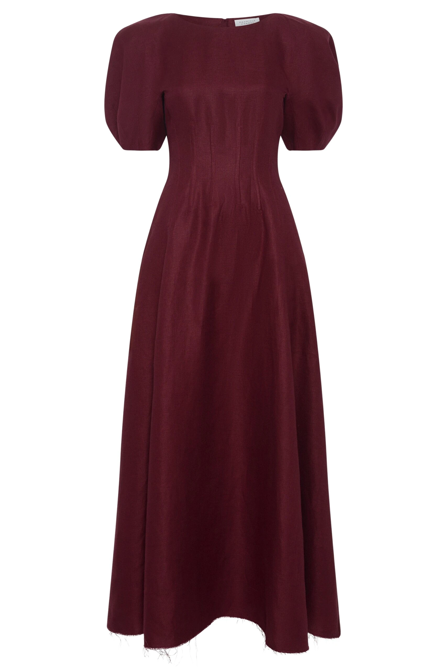 Gabriela Hearst Ranya Puff Sleeve Maxi Dress in Bordeaux Linen Twill