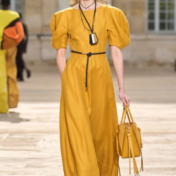 Gabriela Hearst Ranya Puff Sleeve Maxi Dress in Golden Birch Linen Twill, view 2