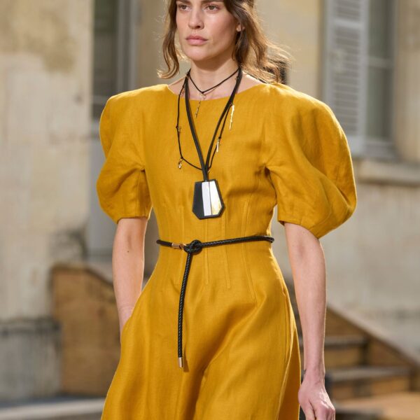 Gabriela Hearst Ranya Puff Sleeve Maxi Dress in Golden Birch Linen Twill, view 3