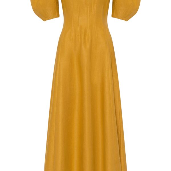 Gabriela Hearst Ranya Puff Sleeve Maxi Dress in Golden Birch Linen Twill, view 6
