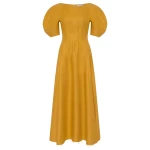 Gabriela Hearst Ranya Puff Sleeve Maxi Dress in Golden Birch Linen Twill