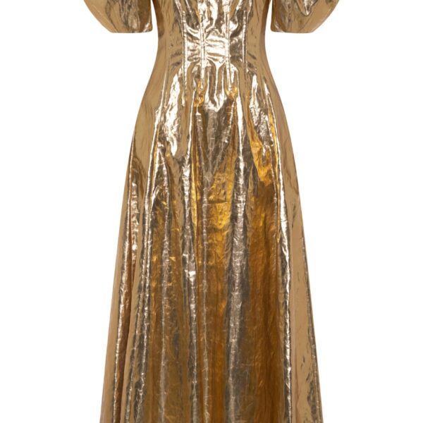Gabriela Hearst Ranya Puff Sleeve Maxi Dress in Metallic Gold Linen Twill, view 6