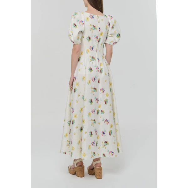 Gabriela Hearst Ranya Puff Sleeve Mia’s Flowers Maxi Dress in Ivory Multi Printed Linen Twill, view 4