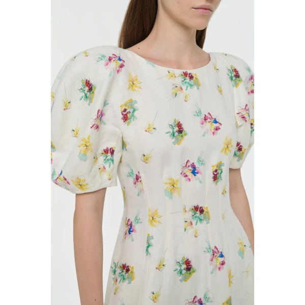 Gabriela Hearst Ranya Puff Sleeve Mia’s Flowers Maxi Dress in Ivory Multi Printed Linen Twill, view 5