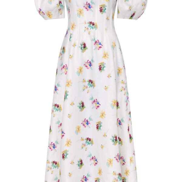 Gabriela Hearst Ranya Puff Sleeve Mia’s Flowers Maxi Dress in Ivory Multi Printed Linen Twill, view 6