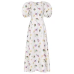 Gabriela Hearst Ranya Puff Sleeve Mia’s Flowers Maxi Dress in Ivory Multi Printed Linen Twill