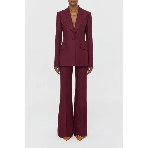 Gabriela Hearst Rhein Flare Pant in Bordeaux Linen Twill, view 2
