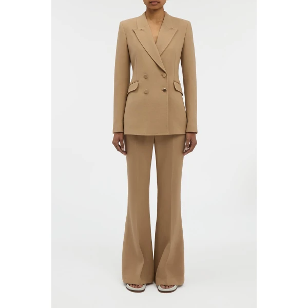 Gabriela Hearst Rhein Flare Pant in Camel Virgin Wool Crepe, view 2