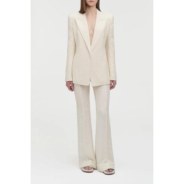 Gabriela Hearst Rhein Flare Pant in Ivory Silk Boucle, view 2