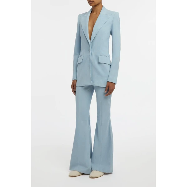 Gabriela Hearst Rhein Flare Pant in Light Blue Suede, view 4