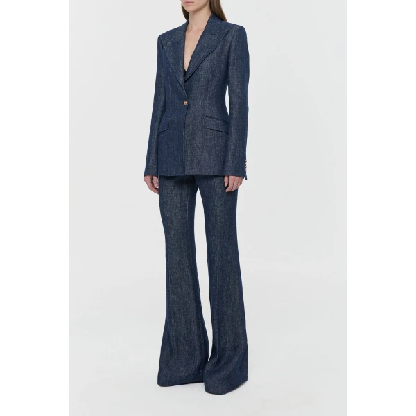 Gabriela Hearst Rhein Flare Pant in Stone Washed Linen Denim, view 3