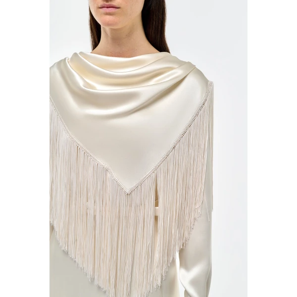 Gabriela Hearst Rouge Fringe Scarf Dress in Ivory Silk Satin, view 5