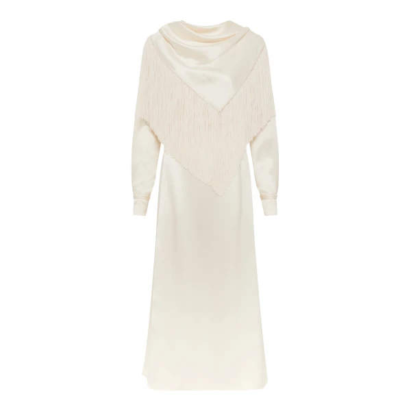 Gabriela Hearst Rouge Fringe Scarf Dress in Ivory Silk Satin, view 6