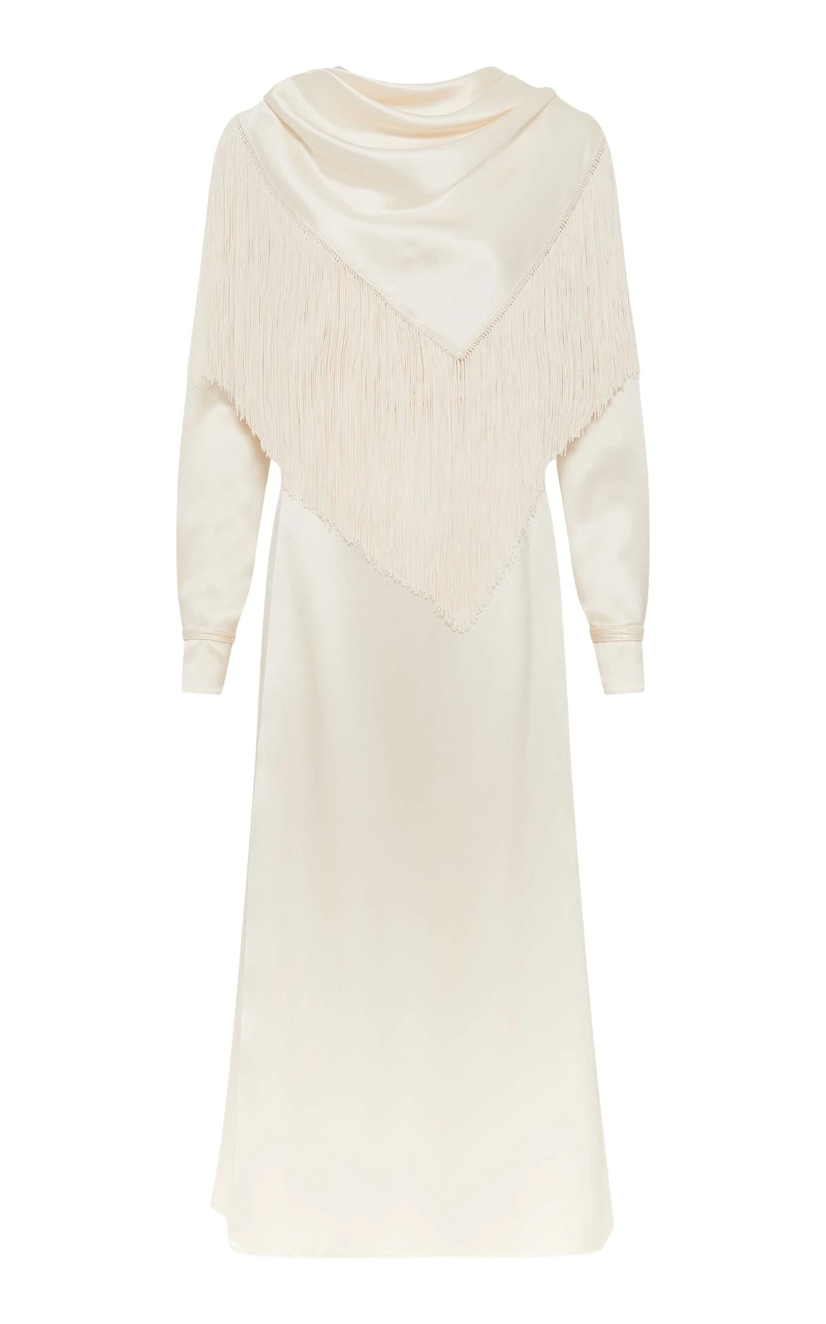 Gabriela Hearst Rouge Fringe Scarf Dress in Ivory Silk Satin