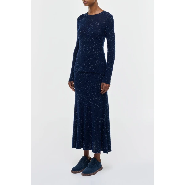 Gabriela Hearst Sabine Knit Midi Skirt in Electric Navy Beaded Cashmere Silk, view 3