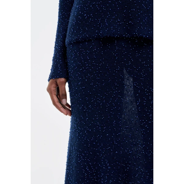 Gabriela Hearst Sabine Knit Midi Skirt in Electric Navy Beaded Cashmere Silk, view 5