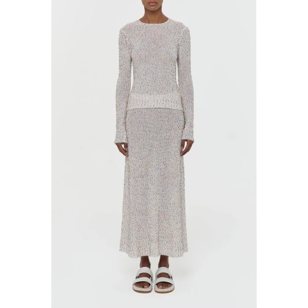 Gabriela Hearst Sabine Knit Midi Skirt in Ivory Multi Beaded Cashmere Silk, view 2