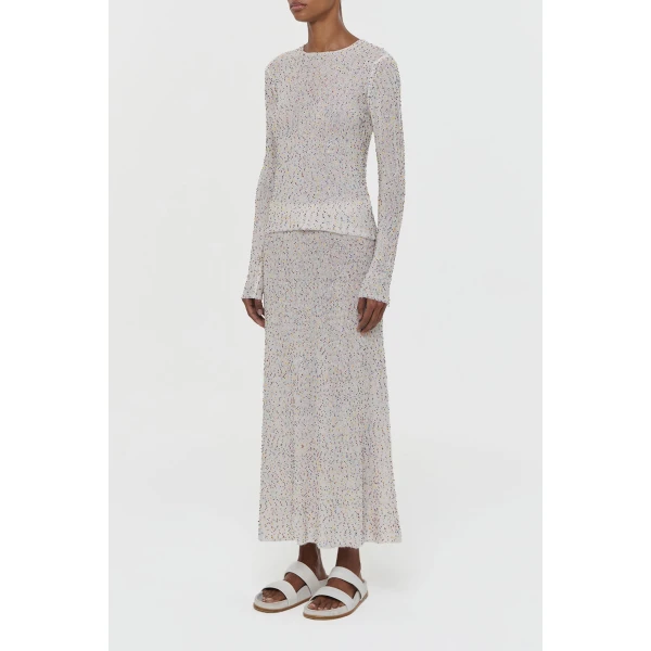 Gabriela Hearst Sabine Knit Midi Skirt in Ivory Multi Beaded Cashmere Silk, view 3