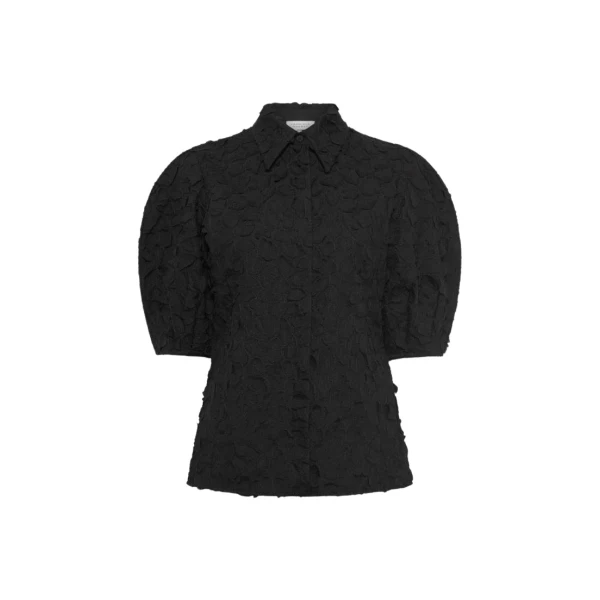 Gabriela Hearst Sansi Embroidered Leaves Top in Black Linen
