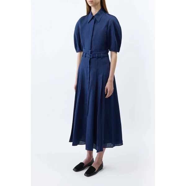 Gabriela Hearst Sansi Top in Electric Navy Aloe Linen, view 3