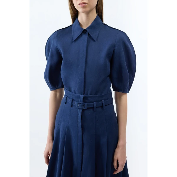 Gabriela Hearst Sansi Top in Electric Navy Aloe Linen, view 5