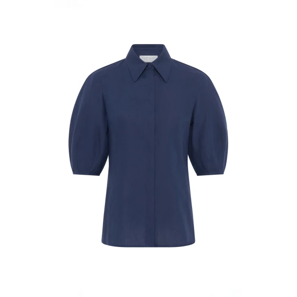 Gabriela Hearst Sansi Top in Electric Navy Aloe Linen, view 6
