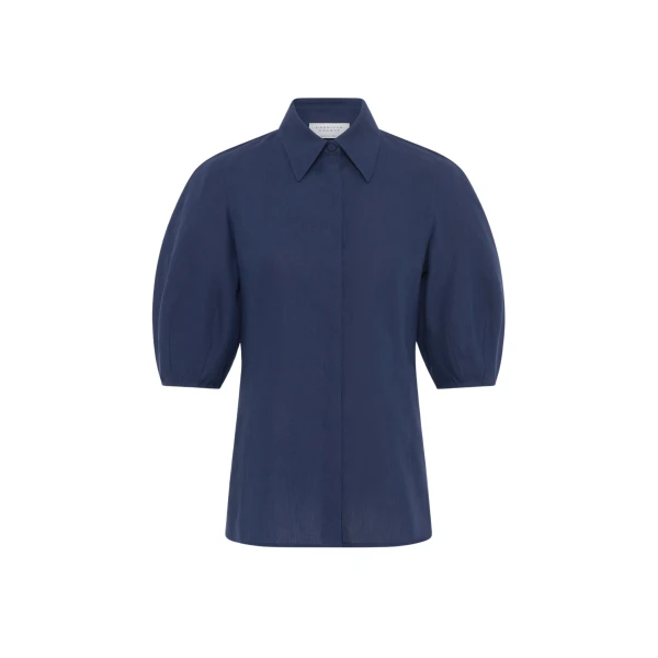 Gabriela Hearst Sansi Top in Electric Navy Aloe Linen