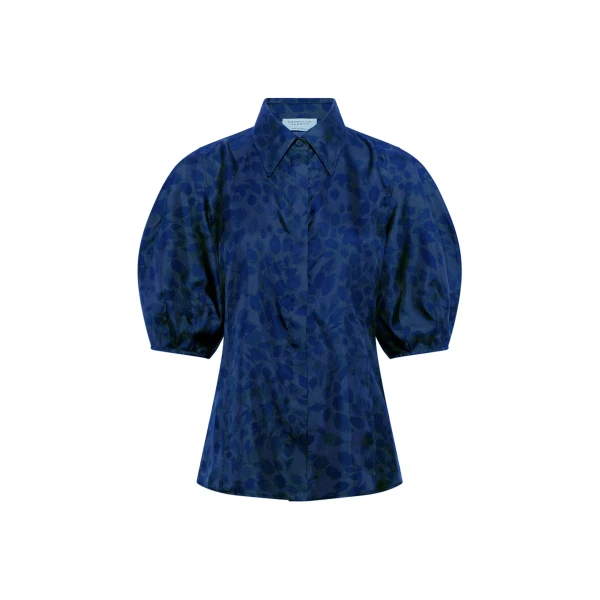 Gabriela Hearst Sansi Top in Electric Navy Printed Silk Twill, view 2