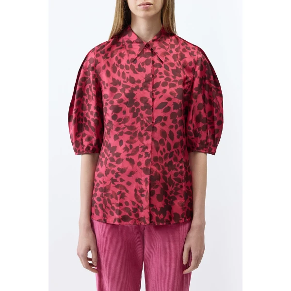 Gabriela Hearst Sansi Top in Fuchsia Printed Silk Twill, view 2