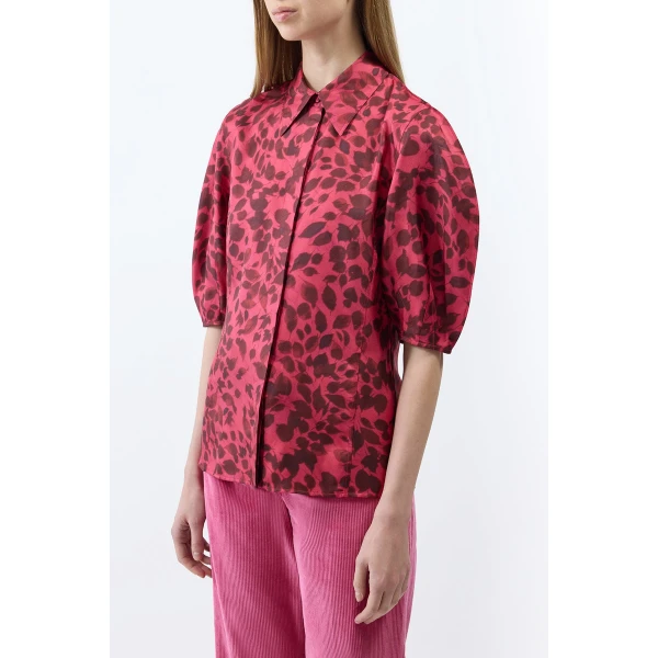 Gabriela Hearst Sansi Top in Fuchsia Printed Silk Twill, view 3