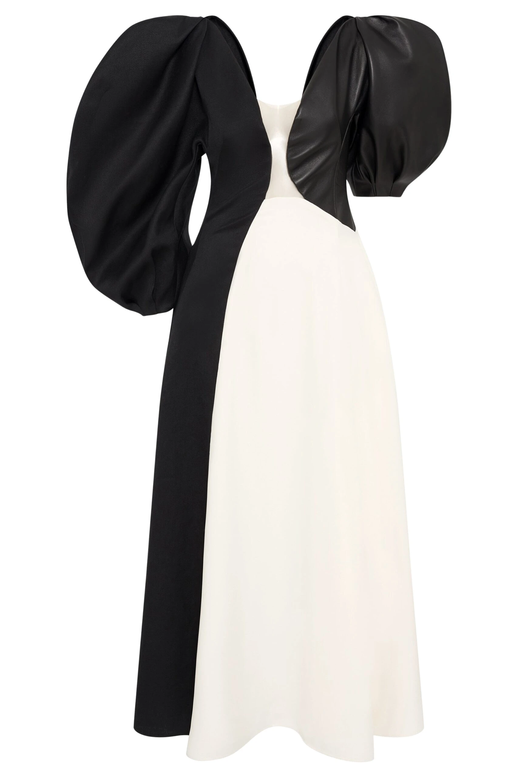 Gabriela Hearst Sephir Puff Sleeve Maxi Dress in Ivory Silk Wool Cady, Black Linen Slub & Leather