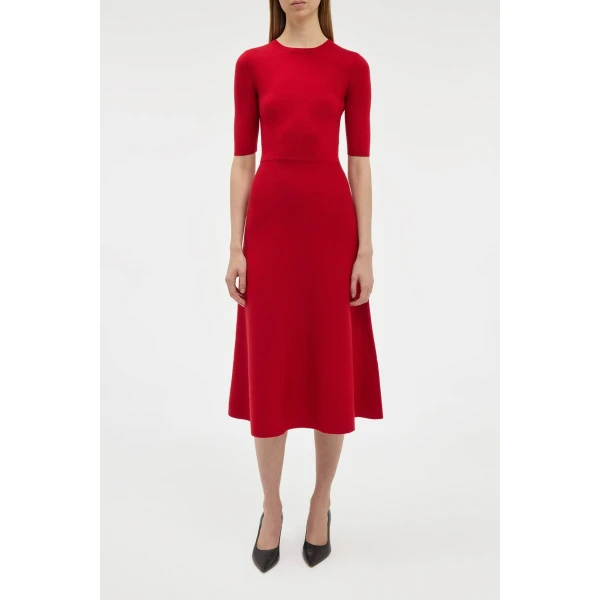 Gabriela Hearst Seymore Knit Midi Dress in Scarlet Red Merino Wool Cashmere, view 2